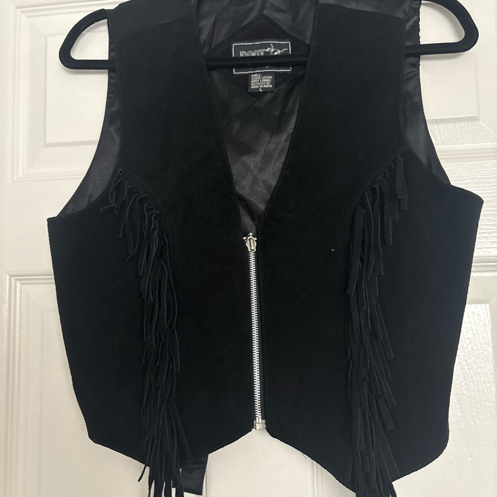 Vintage Boot Country Black Fringe Vest with Zipper